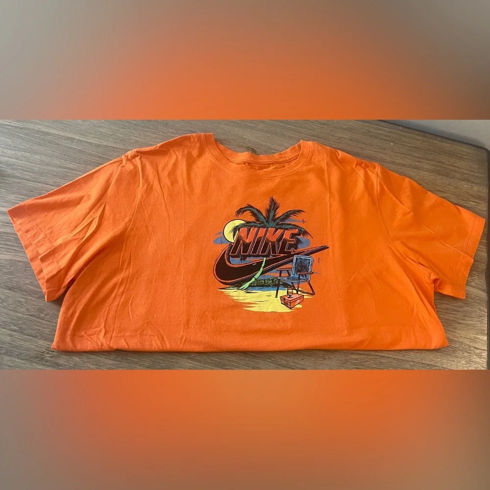 Men’s Nike S/S T-Shirt, Palm Tree & Beach Print 637586-YFB Orange Size XL - Picture 6 of 11